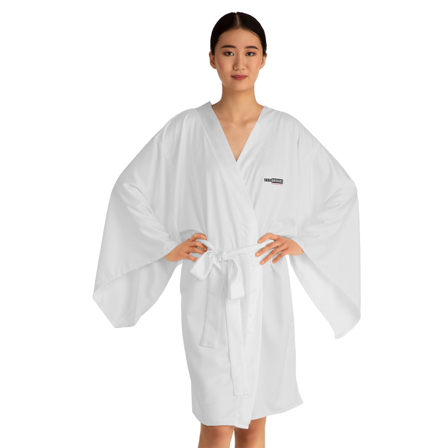 Elegant White Long Sleeve Kimono Robe for Relaxation and Spa Days