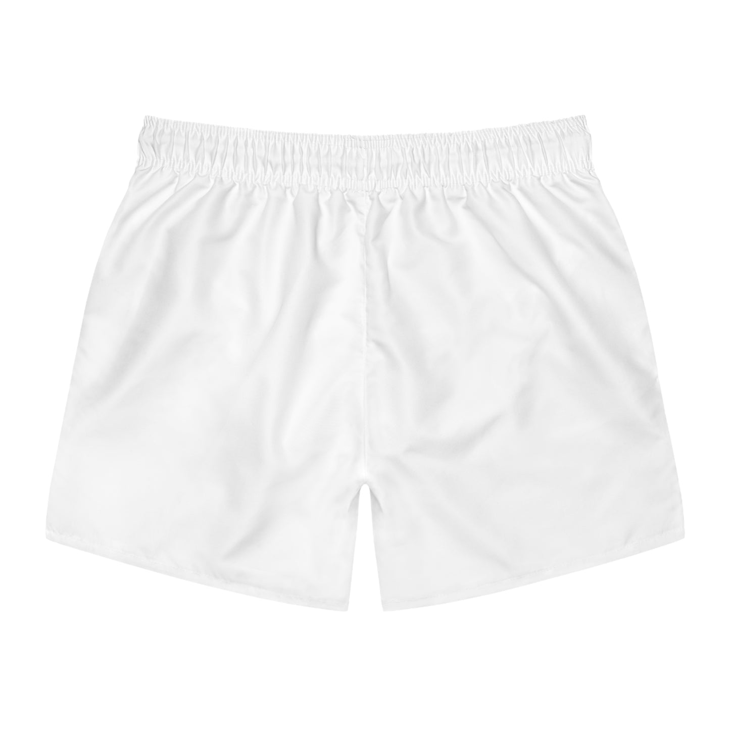 Men's White Swim Trunks with SEEK BRIDGES Design - Perfect for Beach Days and Pool Parties