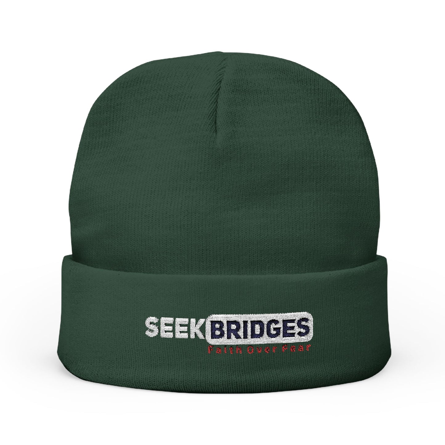 Inspirational Knit Beanie - "Seek Bridges: Faith Over Fear"